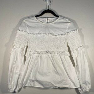 Maje Ruffle Peplum Long Balloon Sleeve Blouse Sz S